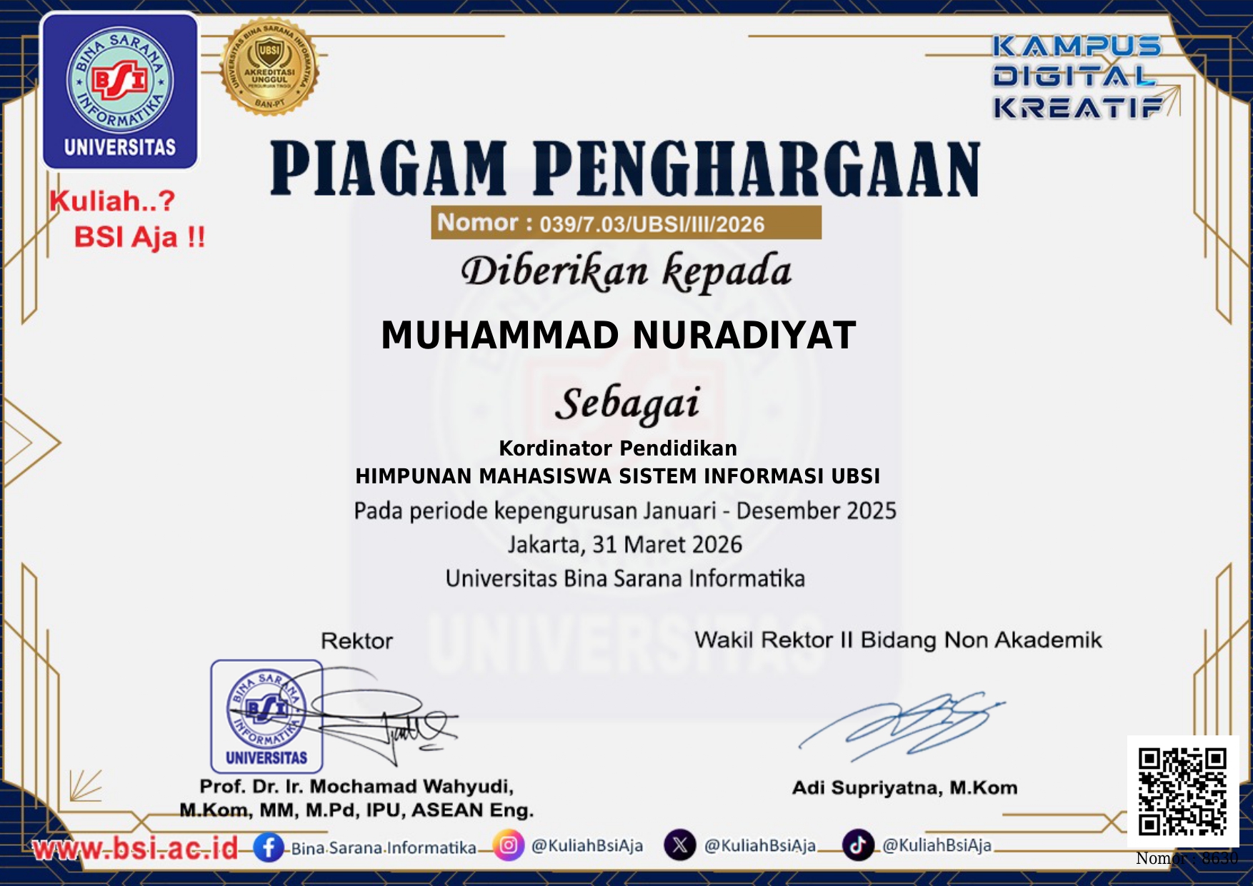 Koordinator Divisi Pendidikan HIMSI UBSI